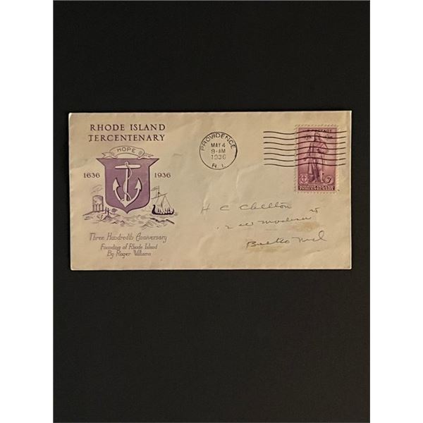 1936 Rhode Island Tercentenary First Day Cover