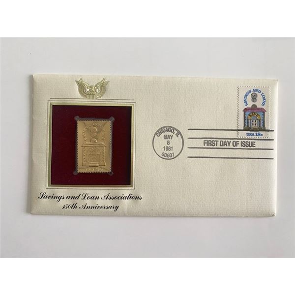 Savings and Loans Associations 150th Anniversary Gold Stamp Replica First Day Cover