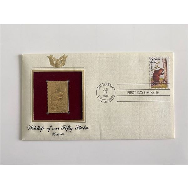 Wildlife of our Fifty States: Beaver Gold Stamp Replica First Day Cover