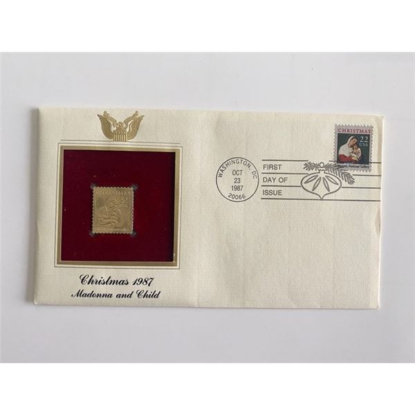 Christmas 1987: Madonna and Child Gold Stamp Replica First Day Cover