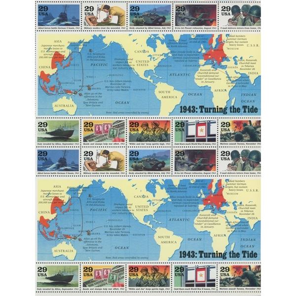 USPS 1993 WW II 1943 Turning The Tide - 20 Stamp Sheet