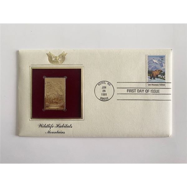 Wildlife Habitats Mountains Gold Stamp Replica First Day Cover