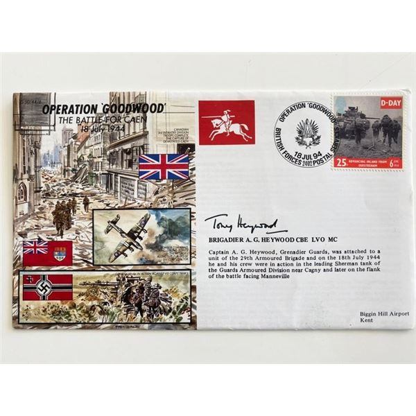WWII Operation Goodwood Brigadier Tony Heywood Signed Commemorative Cover 1994