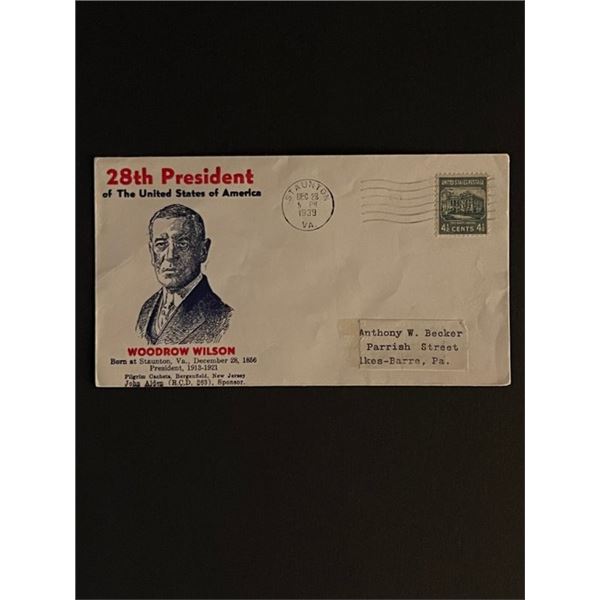 1939 Commemorative 28th President Woodrow Wilson First Day Cover