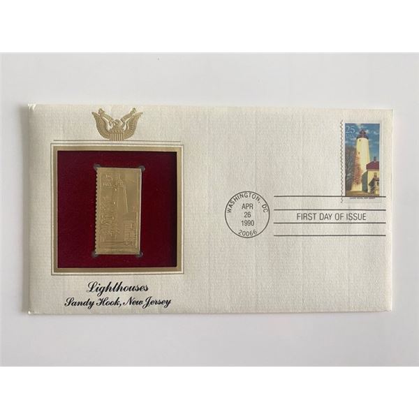 Lighthouses Sandy Hook, New Jersey Gold Stamp Replica First Day Cover