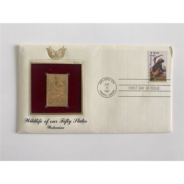 Wildlife of Our Fifty States Wolverine Gold Stamp Replica First Day Cover
