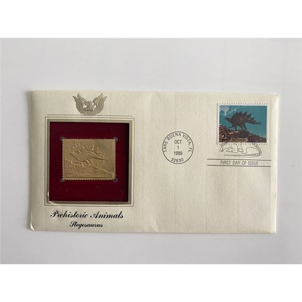 Prehistoric Animals: Stegosaurus Gold Stamp Replica First Day Cover