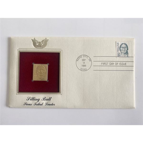 Sitting Bull Sioux Tribal Leader Gold Stamp Replica First Day Cover