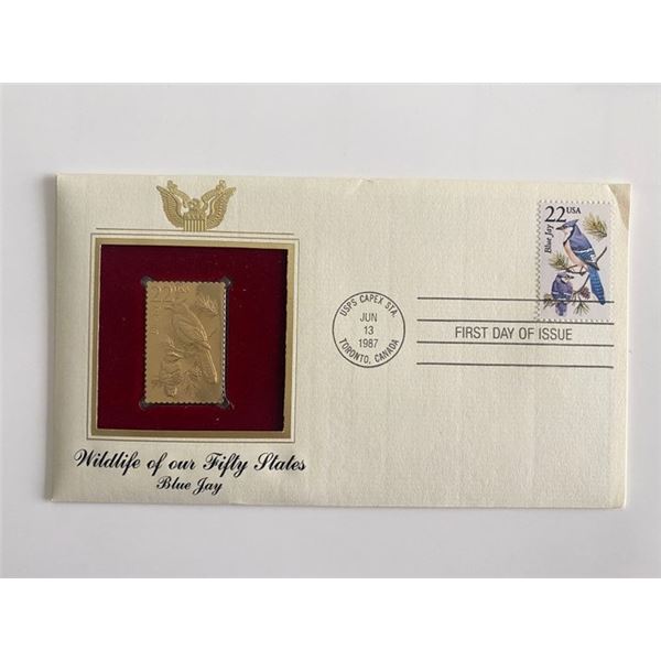 Wildlife of our Fifty States: Blue Jay Gold Stamp Replica First Day Cover