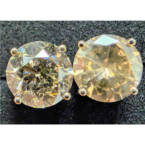 14K(1.65G), NATURAL DIAMOND (2.84CT) CHAMPANGE COLOUR (2.84CT) EARRINGS, APPRAISED INSURANCE VALUE $