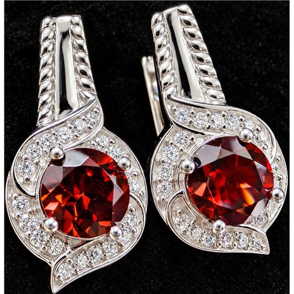 SILVER(4.99G),  GARNET (2CT) EARRING, SUGGESTED RETAIL VALUE $320