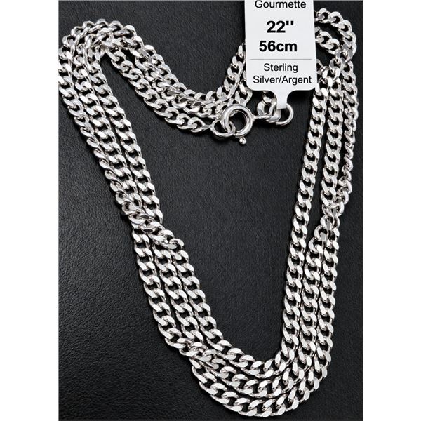 SILVER(10.85G),  RHODIUM PLATED CURB CHAIN 22'', SUGGESTED RETAIL VALUE $310