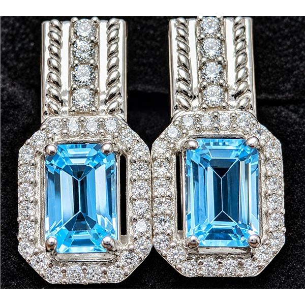 SILVER(3.81G),  BLUE TOPAZ (APP 1.5CT) EARRING, SUGGESTED RETAIL VALUE $240