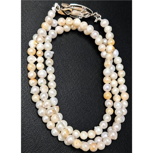 SILVER FRESH WATER PEARL NECKLACE 16" SUGGESTED RETAIL VALUE $200