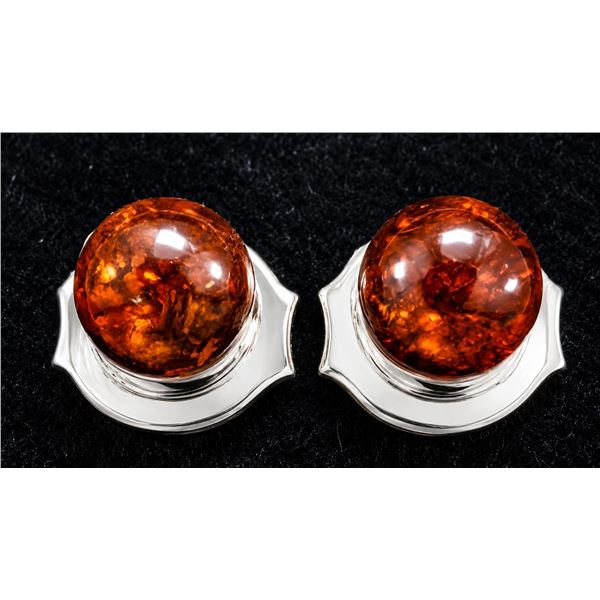 SILVER AMBER EARRING