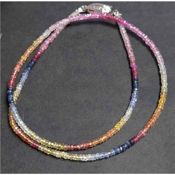 SILVER(9.6G), FANCY COLOR SAPPHIRES (46CT)NECKLACE 17", APPRAISED INSURANCE VALUE $1800