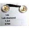 Image 2 : 14K(0.5G), LAB DIAMOND (1.2CT)EARRING, APPRAISED INSURANCE VALUE $1100