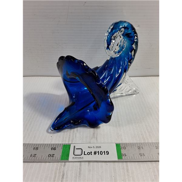 Vintage Hand-Blown Cobalt Blue/Clear Glass Cornucopia