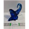 Image 1 : Vintage Hand-Blown Cobalt Blue/Clear Glass Cornucopia