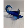 Image 3 : Vintage Hand-Blown Cobalt Blue/Clear Glass Cornucopia