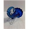 Image 4 : Vintage Hand-Blown Cobalt Blue/Clear Glass Cornucopia