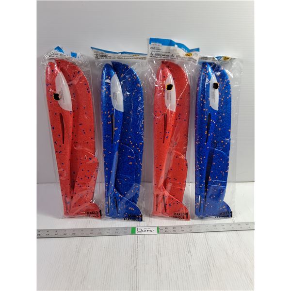(4) Hand-Launch Foam Glider Airplane Toys in Red and Blue (sealed)