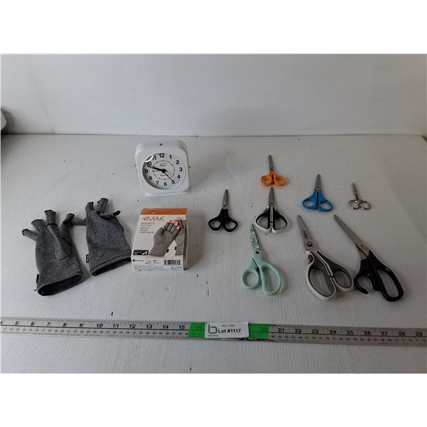 Arthritis Gloves- S,  Scissors, Desk Clock- Working