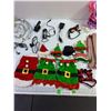 Image 3 : Mixed Holiday & Tech Lot - Christmas Dog Costumes, Hats, Tablecloth, Quickport Connector, Headphones