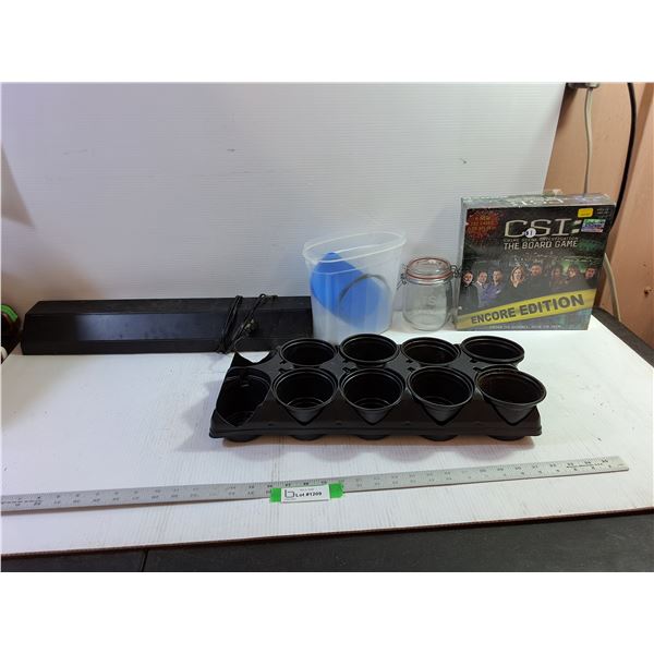 CSI Board Game, Aquarium Reflector - Powers On, Plant Nursery Tray (8) Pots, Container, Glass Jar