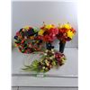 Image 1 : Felt Wreath - (3) Plastic Floral Wreaths - (2) Plastic Boquets w/ Pots - As Is