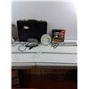 Image 1 : Suitcase w/ Combination Locks - Car Air Compressor (Untested) - Adjustable Lamp (Tested) - As Is