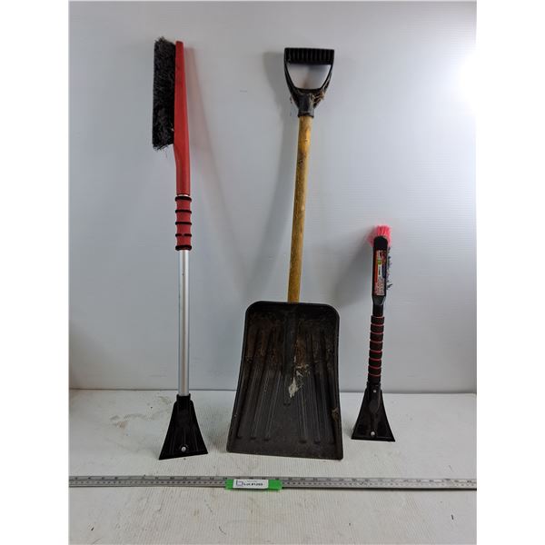 (2) Snow Brushes w/ Scrapers & (1) Small Snow Shovel - As Is, Pickup Only