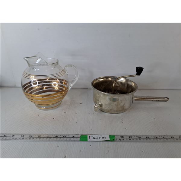 Glass Pitcher & Foley Food Mill