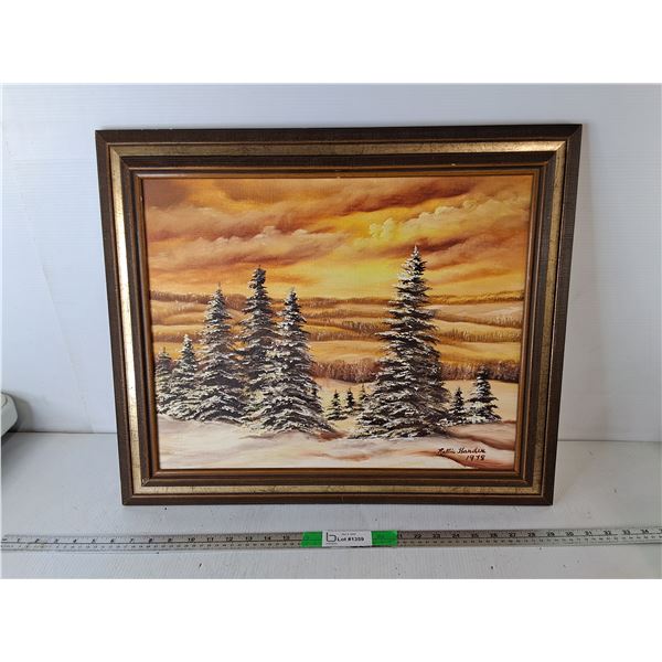 Framed Nettie Harder Winter Painting 24.25  x 20.5 