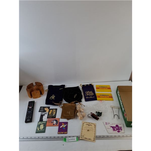 Remote As-Is, (6) Fridge Magnets, Assorted Promotional Bags & Pouches, Guardian Angel Pin, Misc