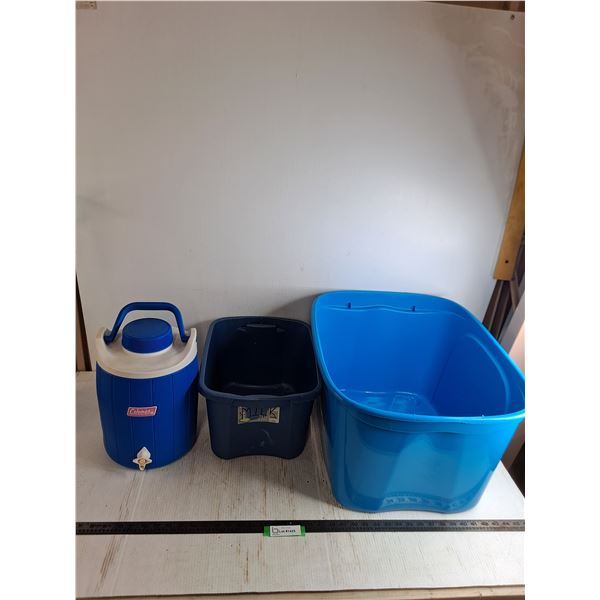 (2) Storage Bins - Largest 15x13x23 , Coleman Insulated Drink Dispenser, Pickup Only