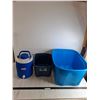 Image 1 : (2) Storage Bins - Largest 15x13x23", Coleman Insulated Drink Dispenser, Pickup Only