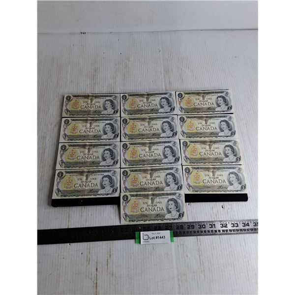 (13) Canadian $1 Bills from 1973