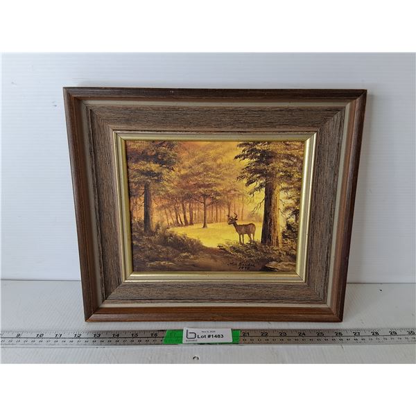 Framed Nettie Harder Deer Painting 14.5  x 12.5 
