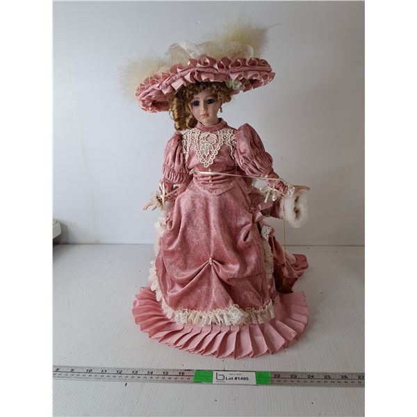 Victorian Style Porcelain Doll with Stand 19  Tall