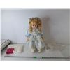 Image 1 : Porcelain Doll with Stand 18.5", Doll Wedding Veil & Doll Blanket