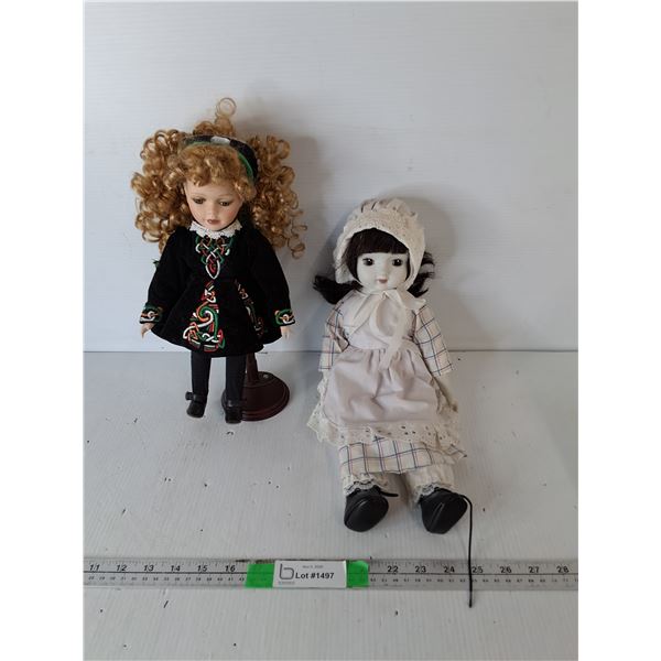 (2) Porcelain Dolls up to 16.5 - One Irish, One Musical