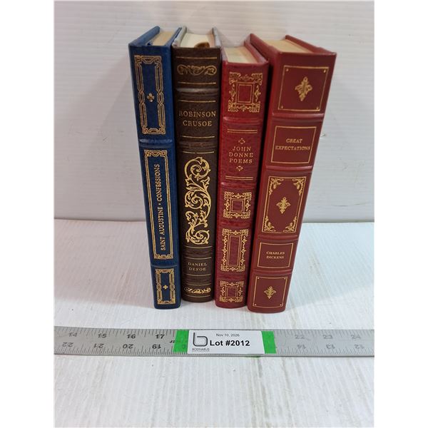 (4) Vintage Franklin Library Hardcover Novels-St.Augustine,Robinson Crusoe,John Donne Poems,Great Ex