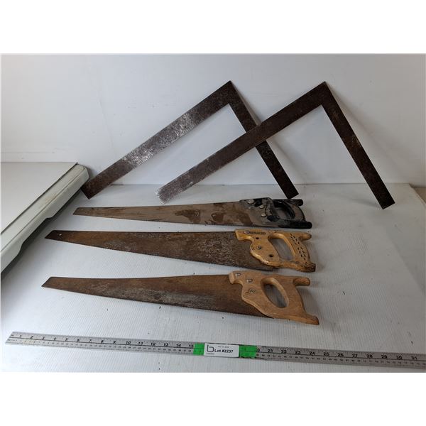 (3) Handsaws up to 30  & (2) Framing Squares- Can't Ship