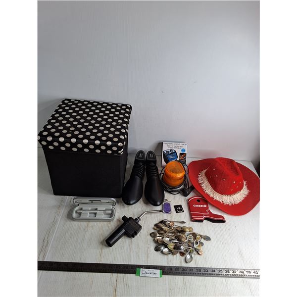 Random Assortment - Storage Box, Shoe Stretchers, Souvenier Spoons, Pen/Flashlight Set, Misc.