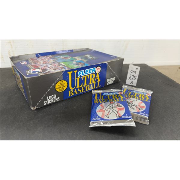 1991 Fleer Ultra Baseball Trading Cards Box, Sealed Packs, 14 Cards and 1 Sticker Each