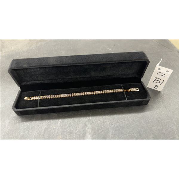 New 18K Gold Plated 5.0mm Emerald Cut Simulated Diamond (CZ) Tennis Bracelet - 6.75”-7.75” Long