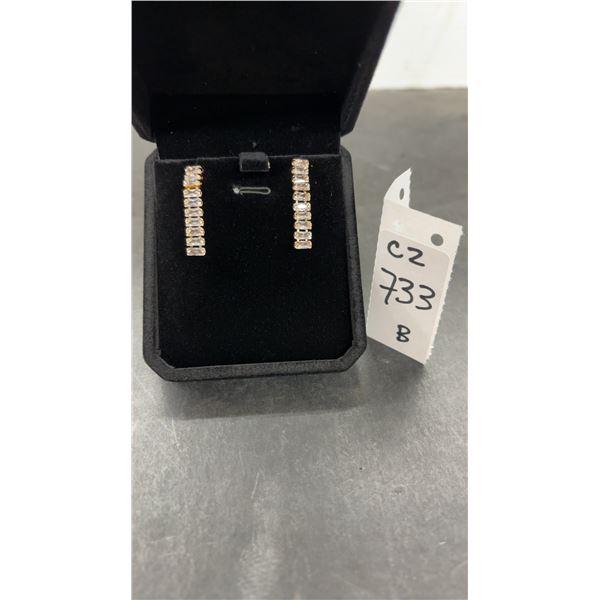 New 18K Gold Plated 5.0mm Emerald Cut Simulated Diamond (CZ) Tassel Earrings, 1.25” Long