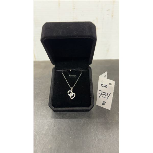 New 925S 0.4ct Simulated Diamond (CZ) Heart Necklace, 16”-18” Long