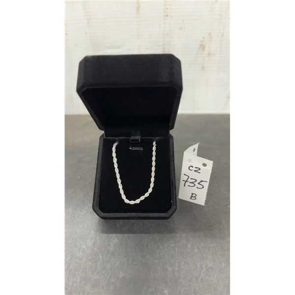 New 925S 3.0mm Twisted Rope Necklace, 19” Long, 925 Sterling Silver with White Gold Overlay